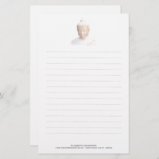 Papeterie Bouddha en blanc | Sérénité Méditative Et Calme (Devant / Derrière)