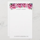 Papeterie Bougainvilliers d'aquarelle violet personnalisé (Devant / Derrière)