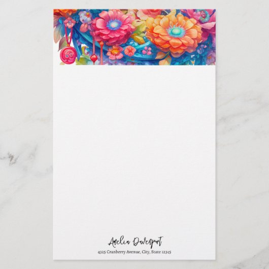 Papeterie Bouquet de fleurs orange et bleu Boho (Devant)