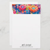 Papeterie Bouquet de fleurs orange et bleu Boho (Devant / Derrière)