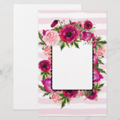 Papeterie Bouquet de fleurs roses et coquelicots sur bandes  (Devant / Derrière)