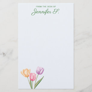 Papeterie Bouquet de tulipes à l'aquarelle coloré avec texte