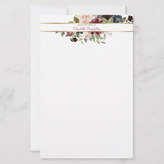 Papeterie Bouquet floral Boho Gold Boho de la marine Bourgog (Devant)