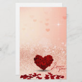 Papeterie Bouquet rose de coeur de Saint-Valentin - (Devant / Derrière)