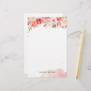 Papeterie Bouquet rose personnalisé avec monogramme