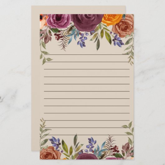 Papeterie Bourgogne Brûlé Orange Purple Floral Linal (Devant / Derrière)