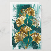 Papeterie Branche avec Feuilles d'or Ginko Biloba (Devant / Derrière)