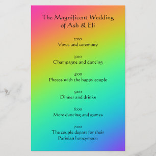 Papeterie Bright Rainbow Gradient Wedding Programme