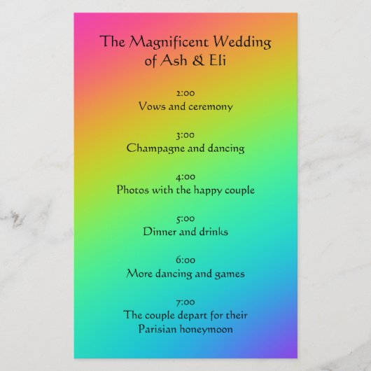 Papeterie Bright Rainbow Gradient Wedding Programme (Devant)