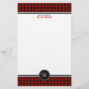 Papeterie Brodie Famille Tartan Rouge et noir Monogramme en