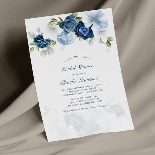 Papeterie Budget Dusty Blue Floral Bridal Shower Invitation