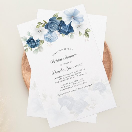 Papeterie Budget Dusty Blue Floral Bridal Shower Invitation