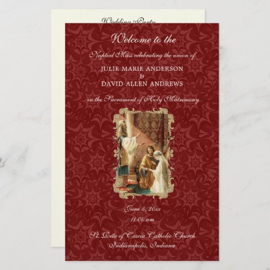 Papeterie Budget Élégant Programme de mariage catholique (Devant / Derrière)