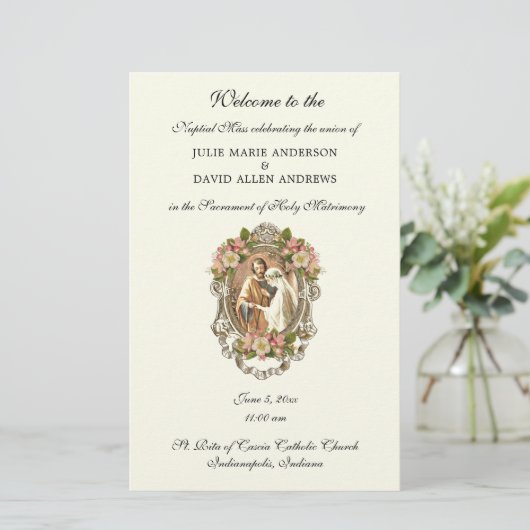 Papeterie Budget Élégant Programme de mariage catholique Pap (Debout devant)