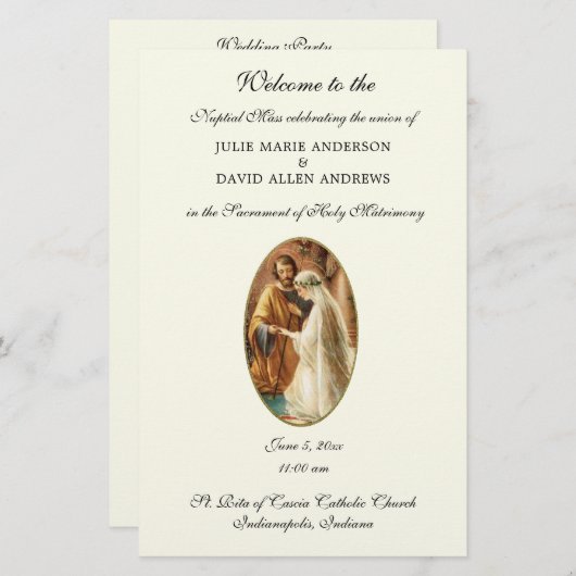 Papeterie Budget Élégant Programme de mariage catholique Pap (Devant / Derrière)