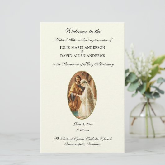 Papeterie Budget Élégant Programme de mariage catholique Pap (Debout devant)