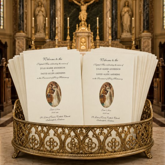 Papeterie Budget Élégant Programme de mariage catholique Pap
