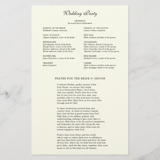 Papeterie Budget Élégant Programme de mariage catholique Pap (Dos)