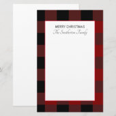 Papeterie Buffalo Plaid Rouge Noir Blanc Famille Noël (Devant / Derrière)