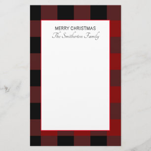 Papeterie Buffalo Plaid Rouge Noir Blanc Famille Noël