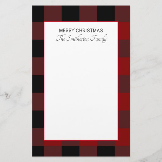 Papeterie Buffalo Plaid Rouge Noir Blanc Famille Noël (Devant)