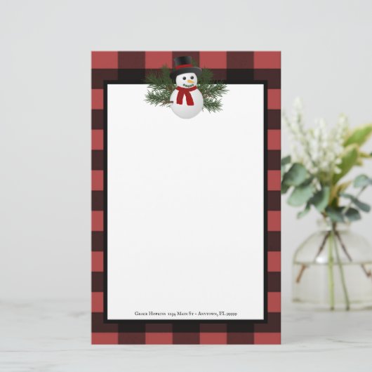 Papeterie Buffle Snowman Souriant Plaid Personnalisé (Debout devant)