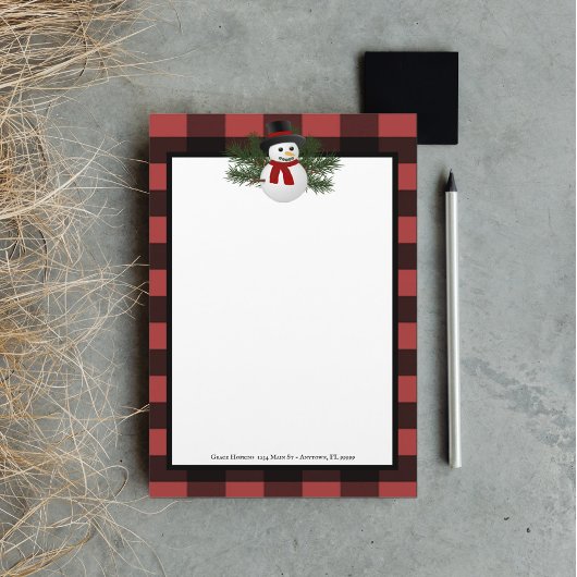 Papeterie Buffle Snowman Souriant Plaid Personnalisé
