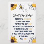 Papeterie Bumble Honey Bee ne pas dire Baby shower jeu (Devant / Derrière)
