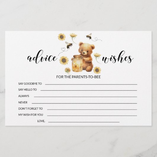 Papeterie Bumble miel abeille baby shower conseils (Devant)