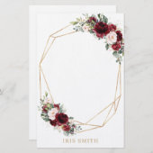 Papeterie Burgundy Blush rose Floral Or Note géométrique (Devant / Derrière)