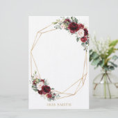 Papeterie Burgundy Blush rose Floral Or Note géométrique (Debout devant)