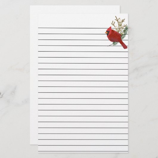 Papeterie Cadinal rouge sur papier lié (Devant / Derrière)