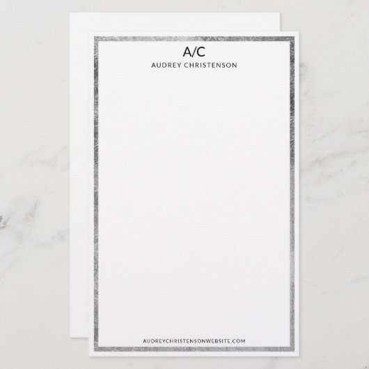 Papeterie Cadre élégant classique monogramme argent (Devant / Derrière)