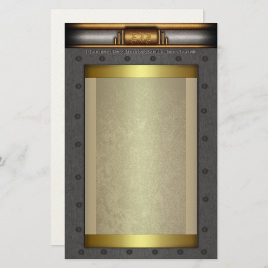 Papeterie Cadre rivet acier Steampunk en or et laiton (Devant / Derrière)