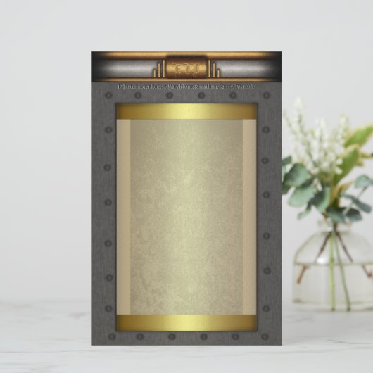 Papeterie Cadre rivet acier Steampunk en or et laiton (Debout devant)