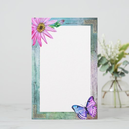 Papeterie Cadre rustique avec Fleur et Papillon (Debout devant)