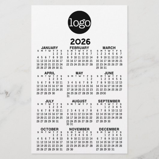 Papeterie Calendrier - Noir de base blanc minimum (Devant)