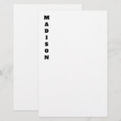 Papeterie Calligraphie de nom élégante noir et blanc (Devant / Derrière)