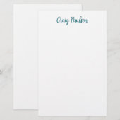 Papeterie Calligraphie de votre nom en bleu blanc, minimalis (Devant / Derrière)