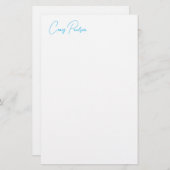 Papeterie Calligraphie de votre nom en bleu blanc Minimalist (Devant / Derrière)