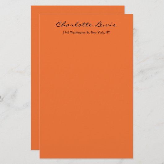 Papeterie Calligraphie élégante Texte orange uni lisible (Devant / Derrière)