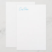 Papeterie Calligraphie Nom Bleu Blanc Unique Minimaliste (Devant / Derrière)