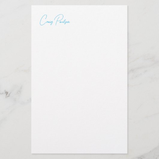 Papeterie Calligraphie Nom Bleu Blanc Unique Minimaliste (Devant)