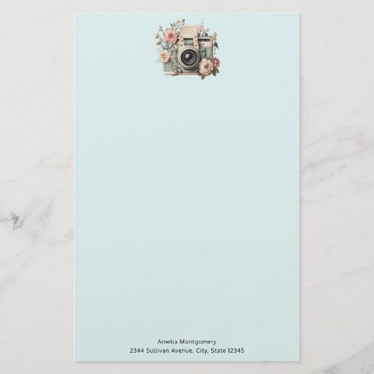 Papeterie Camera with Flowers Retro Pastel Image (Devant)