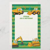 Papeterie Camions Green Construction Nom personnalisé Mitzva (Devant / Derrière)
