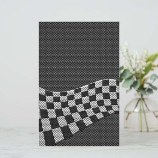 Papeterie Carbone Fiber Style Racing Drapeau Checkers Vague  (Debout devant)