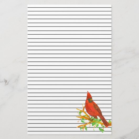 Papeterie Cardinal oiseau aquarelle trait noir (Devant)