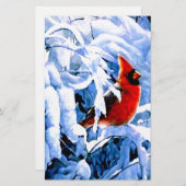 Papeterie Cardinal Rouge dans la neige d'hiver (Devant / Derrière)