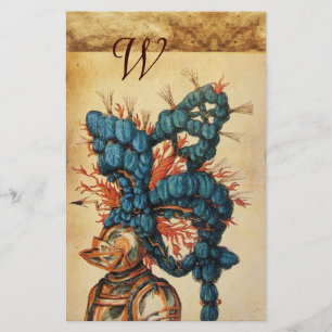PAPETERIE CASQUE DE CHEVALIER ANTIQUE AUX FEUILLES BLEU ROUG