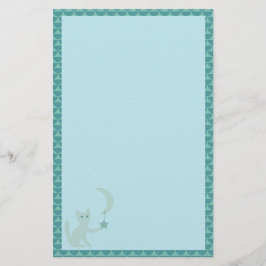 Papeterie Cat playing with Moon and Star Teal (Devant)